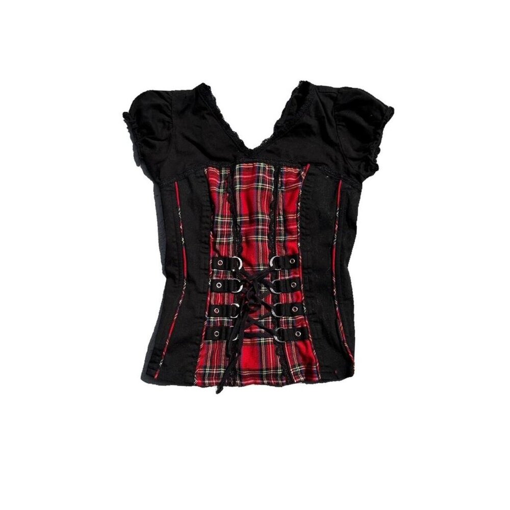 Tripp NYC Vintage Gothic Punk Red and Black Corset Alternative Mallgoth Top